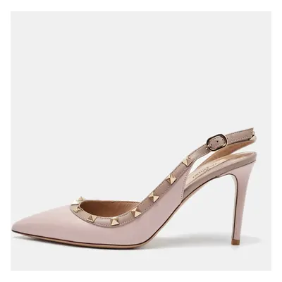 Valentino Pink/Beige Leather Rockstud Ankle Strap Pumps Size