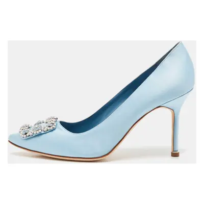 Manolo Blahnik Blue Satin Hangisi Opal Pumps Size