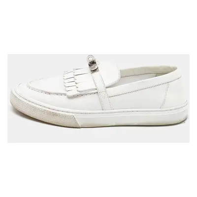 Hermes White Leather Fringe Game Sneakers Size 38.5