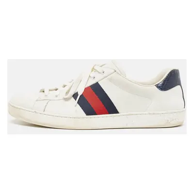 Gucci White/Navy Blue Leather and Python Embossed Ace Sneakers Size 46.5