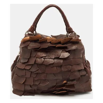 Miu Miu Dark Brown Leather Ruffle Shoulder Bag