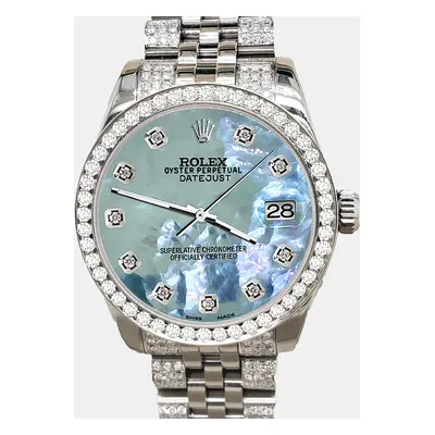 Rolex datejust midsize 3.30ct diamond bezel bracelet tahitian blue mop diamond dial steel Wristw