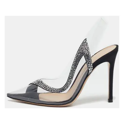 Gianvito Rossi Transparent/Black PVC and Suede Embellished Hortensia Pumps Size