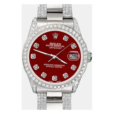 Rolex Custom Imperial Red 3.5ct Diamond Stainless Steel Datejust Automatic Women's Wristwatch mm