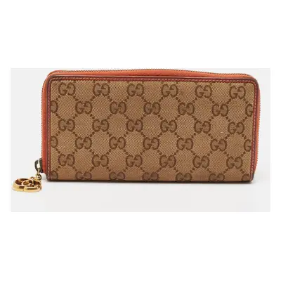 Gucci Beige/Orange GG Canvas and Leather GG Twins Zip Around Wallet