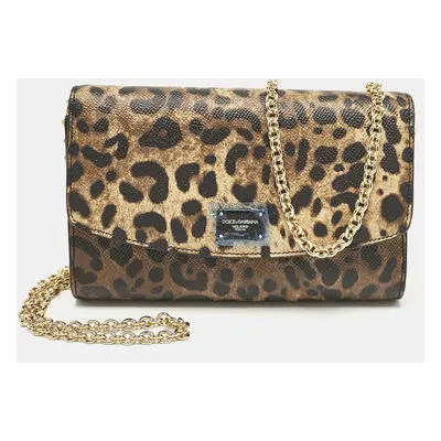 Dolce & Gabbana Leopard Print Leather Nina Chain Clutch