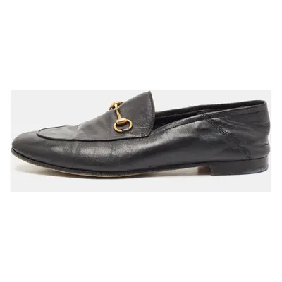 Gucci Black Leather Jordaan Horsebit Slip On Loafers Size 39.5