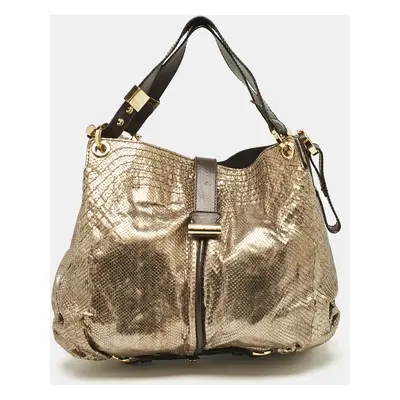 Jimmy Choo Gold/Brown Leather and Snakeskin Alex Shoulder Bag