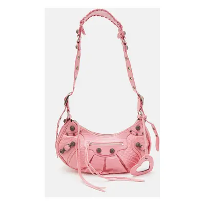 Balenciaga Pink Croc Embossed Leather Le Cagole Shoulder Bag