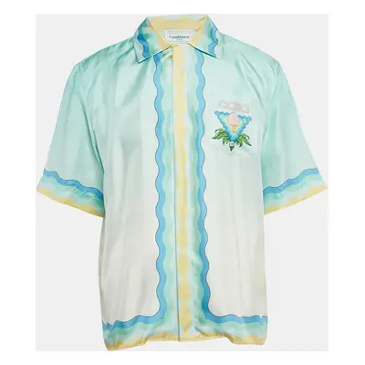 Casablanca Blue Printed Silk Short Sleeve Shirt