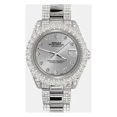 Rolex datejust pave 7.2ct iced diamond gray track Wristwatch