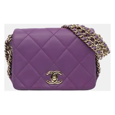 Chanel Purple Mini Lambskin Triple Chain Full Flap