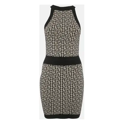 Balmain Black/Beige Monogram Knit Mini Dress