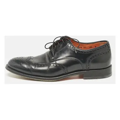 Santoni Black Leather Lace Up Oxfords Size