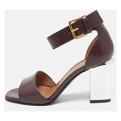 Marni Burgundy Leather Block Heel Ankle Strap Sandals Size