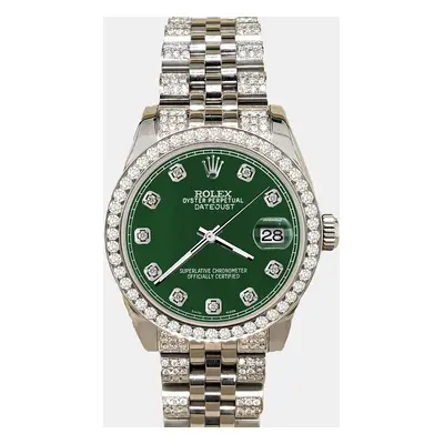 Rolex datejust midsize 3.30ct diamond bezel bracelet forest green diamond dial steel Wristwatch