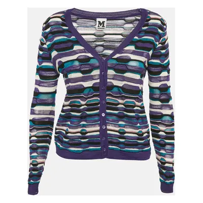 M Missoni Purple Striped Knit Button Front Cardigan