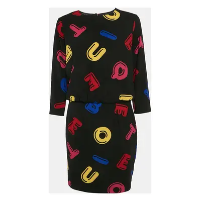 Boutique Moschino Black Alphabets Print Crepe Short Dress