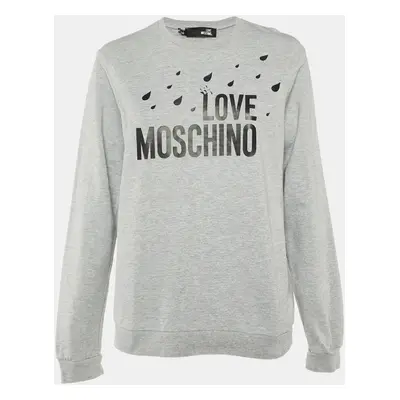 Love Moschino Grey Logo Print Cotton Crew Neck Sweatshirt