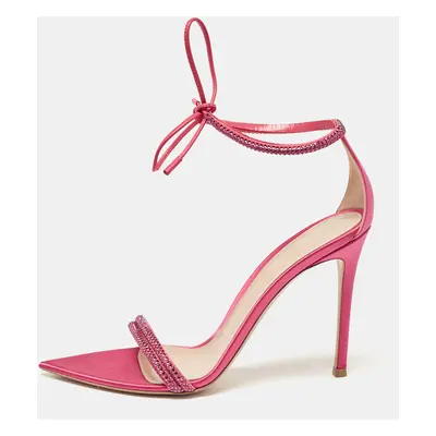 Gianvito Rossi Pink Satin Montecarlo Ankle Strap Sandals Size