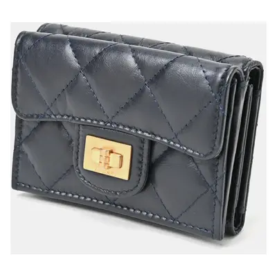 Chanel Navy Lambskin Matelasse 2.55 Small Flap Tri-fold Wallet