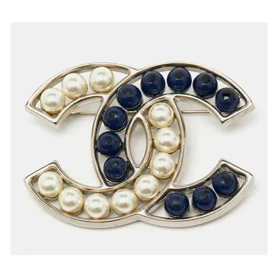 Chanel CC Faux Pearl Blue Bead Pin Brooch