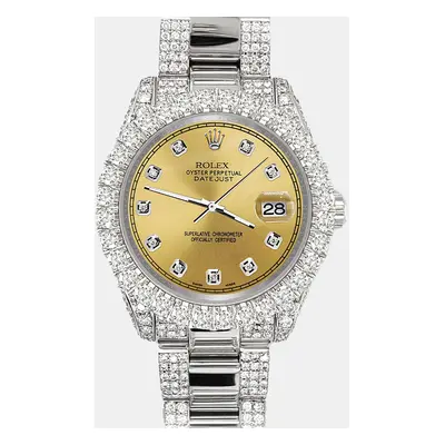 Rolex datejust pave 7.2ct iced diamond champagne track Wristwatch