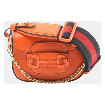 Gucci Orange Mini Leather Horsebit Web Satchel