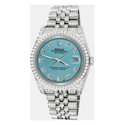 Rolex datejust pave 10.2ct iced diamond turquoise track jubilee Wristwatch