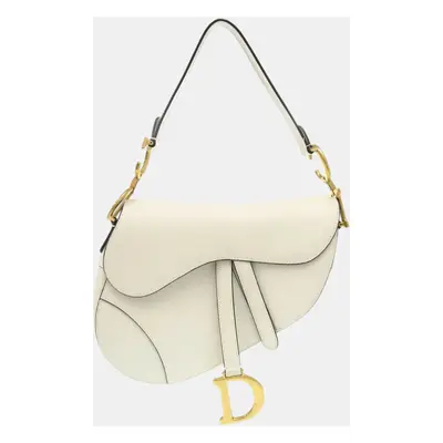 Christian Dior White Leather Saddle Bag