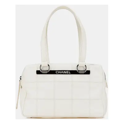 Chanel White Caviar Square Stitch Shoulder Bag