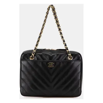 Chanel Black CC Chevron Lambskin Camera Shoulder Bag