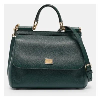 Dolce & Gabbana Green Leather Miss Sicily Top Handle Bag