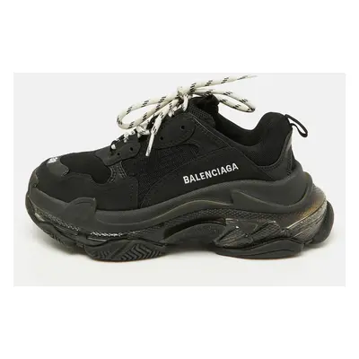 Balenciaga Black Mesh and Faux Leather Triple Clear Sneakers Size