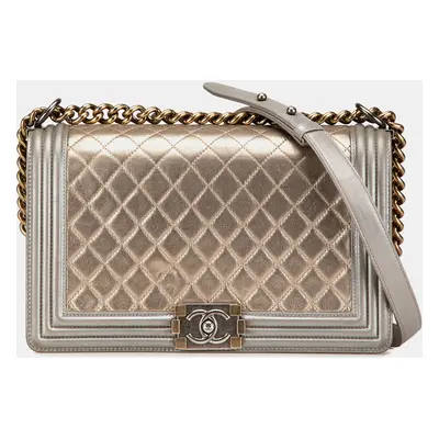 Chanel Gold Silver New Medium Bicolor Lambskin Boy Flap