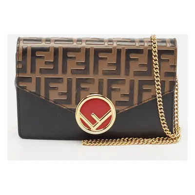 Fendi Brown/Black FF Leather F is Fendi Wallet On Chain