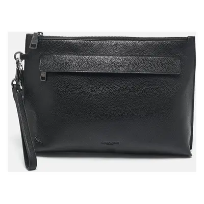 Coach Black Leather Wristlet Zip Pouch