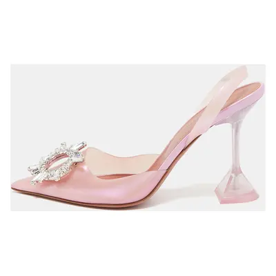 Amina Muaddi Pink Iridescent PVC Begum Slingback Pumps Size 38.5