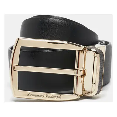 Ermenegildo Zegna Black/Brown Leather Buckle Reversible Belt