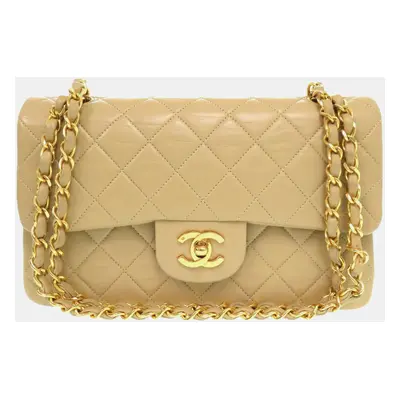 Chanel Beige Lambskin Matelasse Double Flap Shoulder Bag