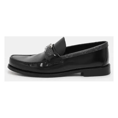 Louis Vuitton Black Leather and Monogram Eclipse Major Loafer Size