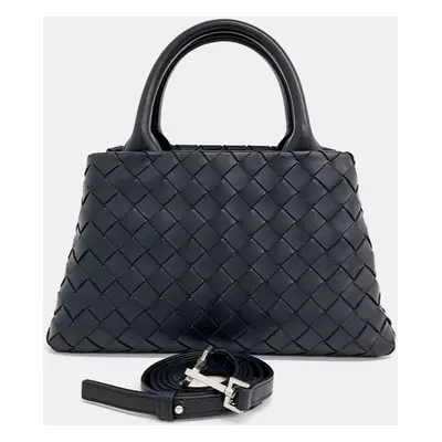 Bottega Veneta Black Leather Mesh New Roman Bag