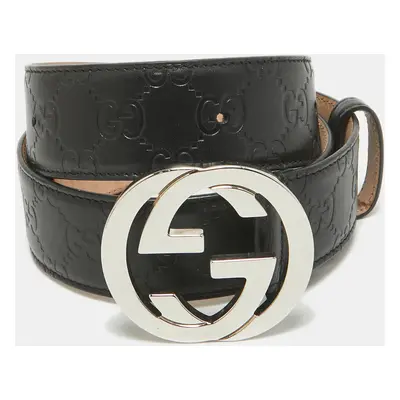 Gucci Black Guccissima Leather Interlocking G Buckle Belt