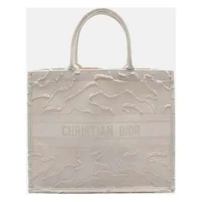 Dior White Large Embroidered Camouflage Book Tote