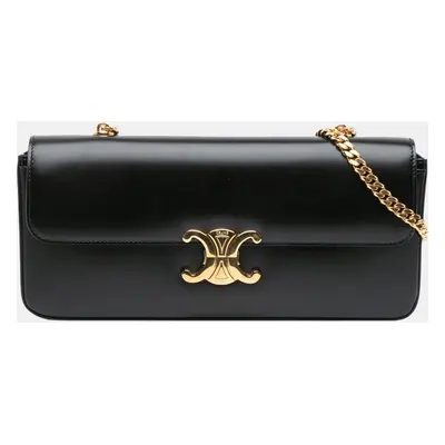 Celine Black Triomphe Calfskin Cuir Chain Shoulder Bag