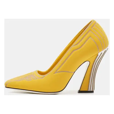 Fendi Yellow Fabric F Freedom Block Heel Pumps Size