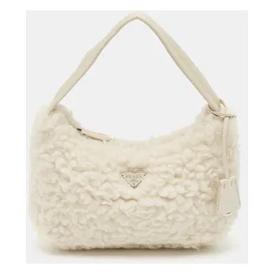 Prada White Wool Re-Edition Shoulder Bag