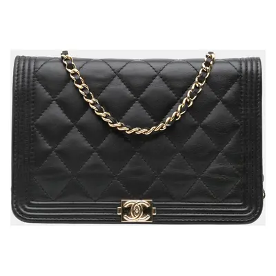 Chanel Black Lambskin Boy Wallet On Chain