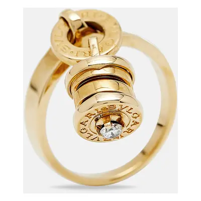 Bvlgari B.zero1 Diamond 18K Yellow Gold Dangling Barrel Ring Size