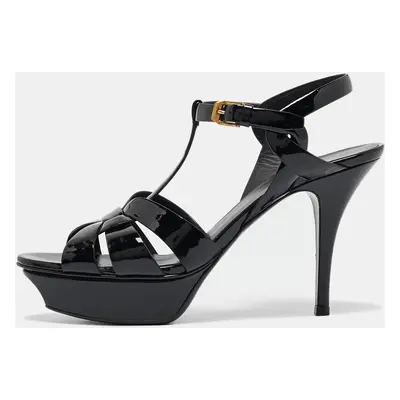 Saint Laurent Black Patent Leather Tribute Platform Sandals Size 38.5